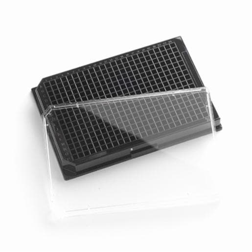 Porvair Sciences 384 Well Black glass bottom assay plate With Lid 324021
