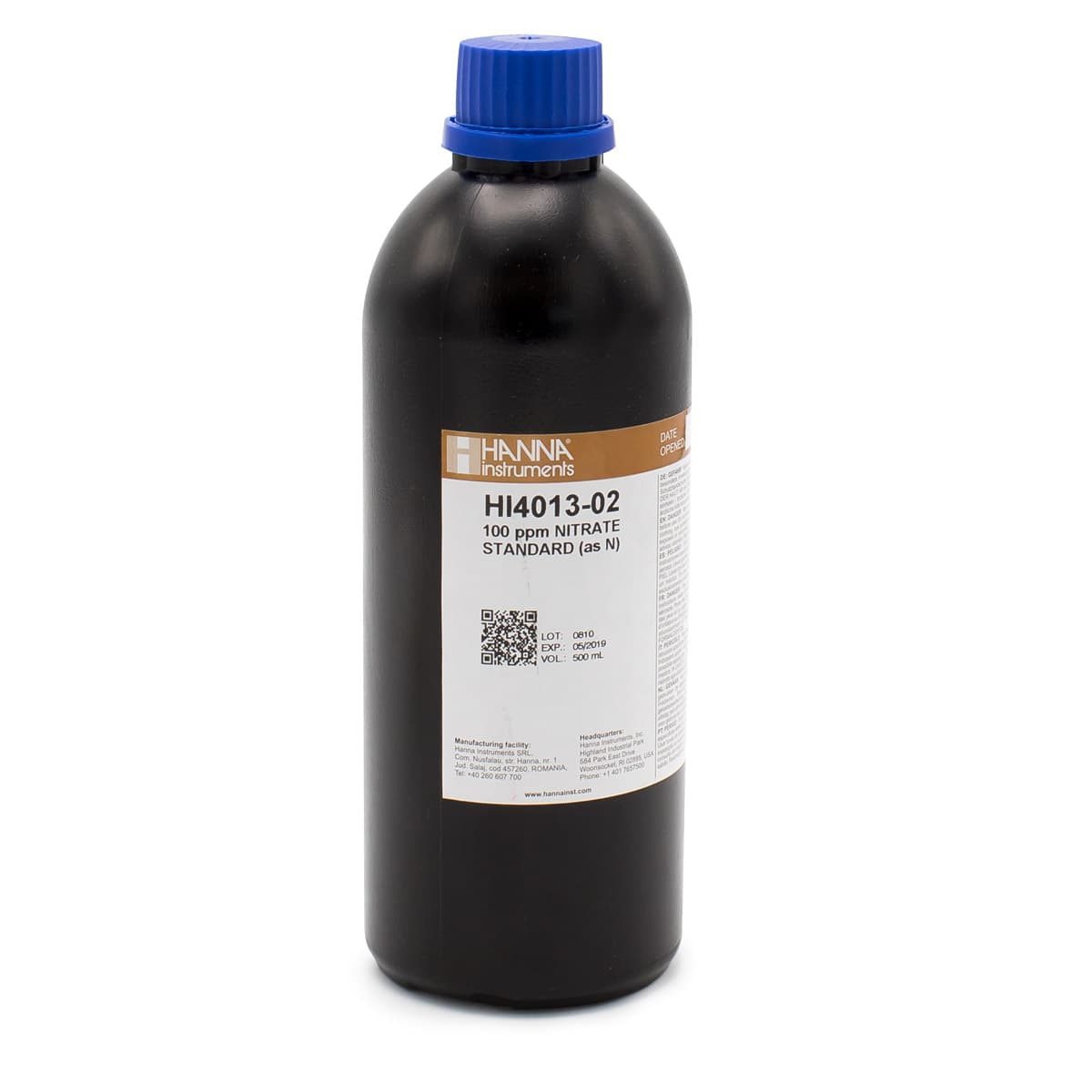 HI4013-02 ISE 100 mg/L (ppm) Nitrate Std , 500 ml Bottle