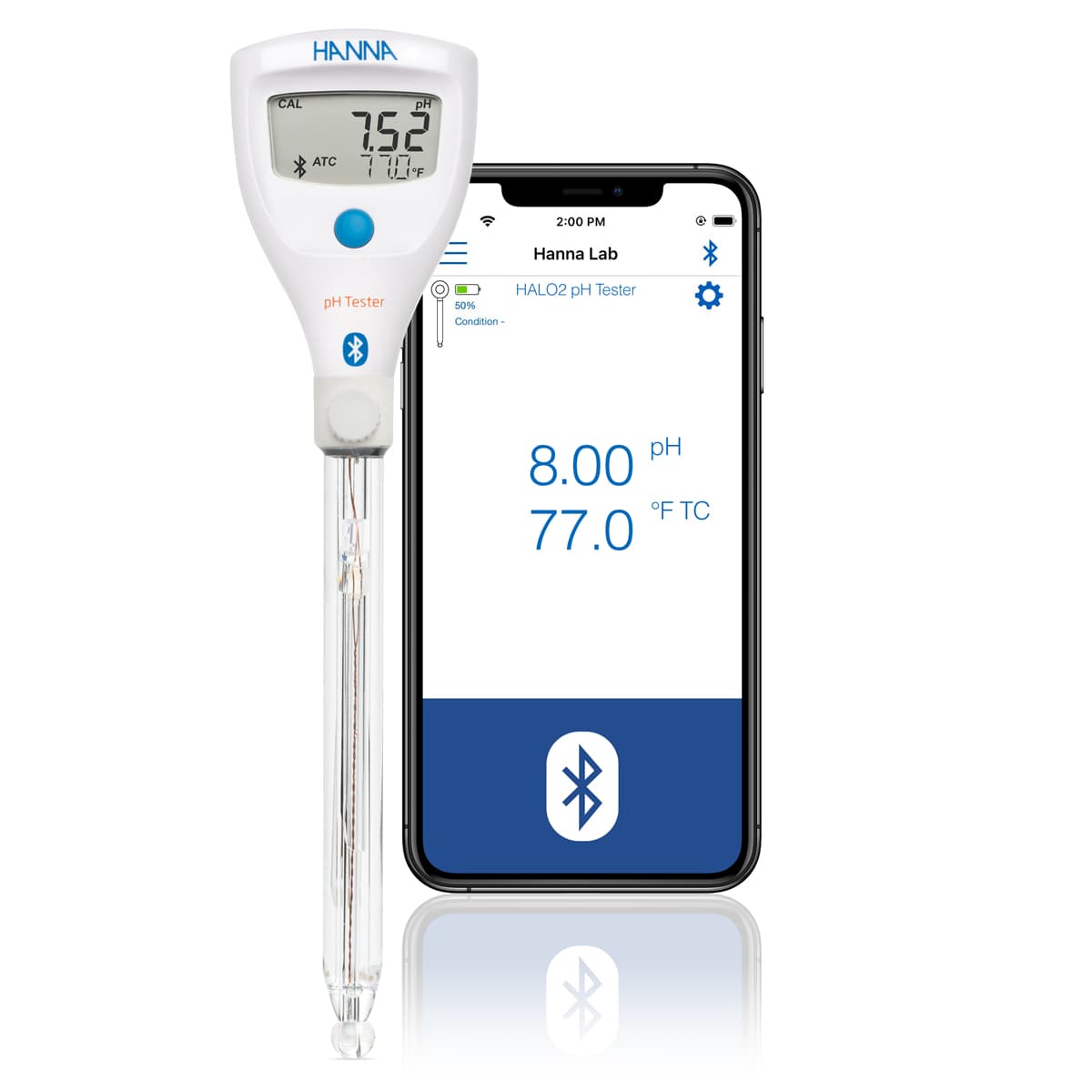 HALO2 Wireless Refillable pH Tester for Lab with Built-in Specialized Electrode