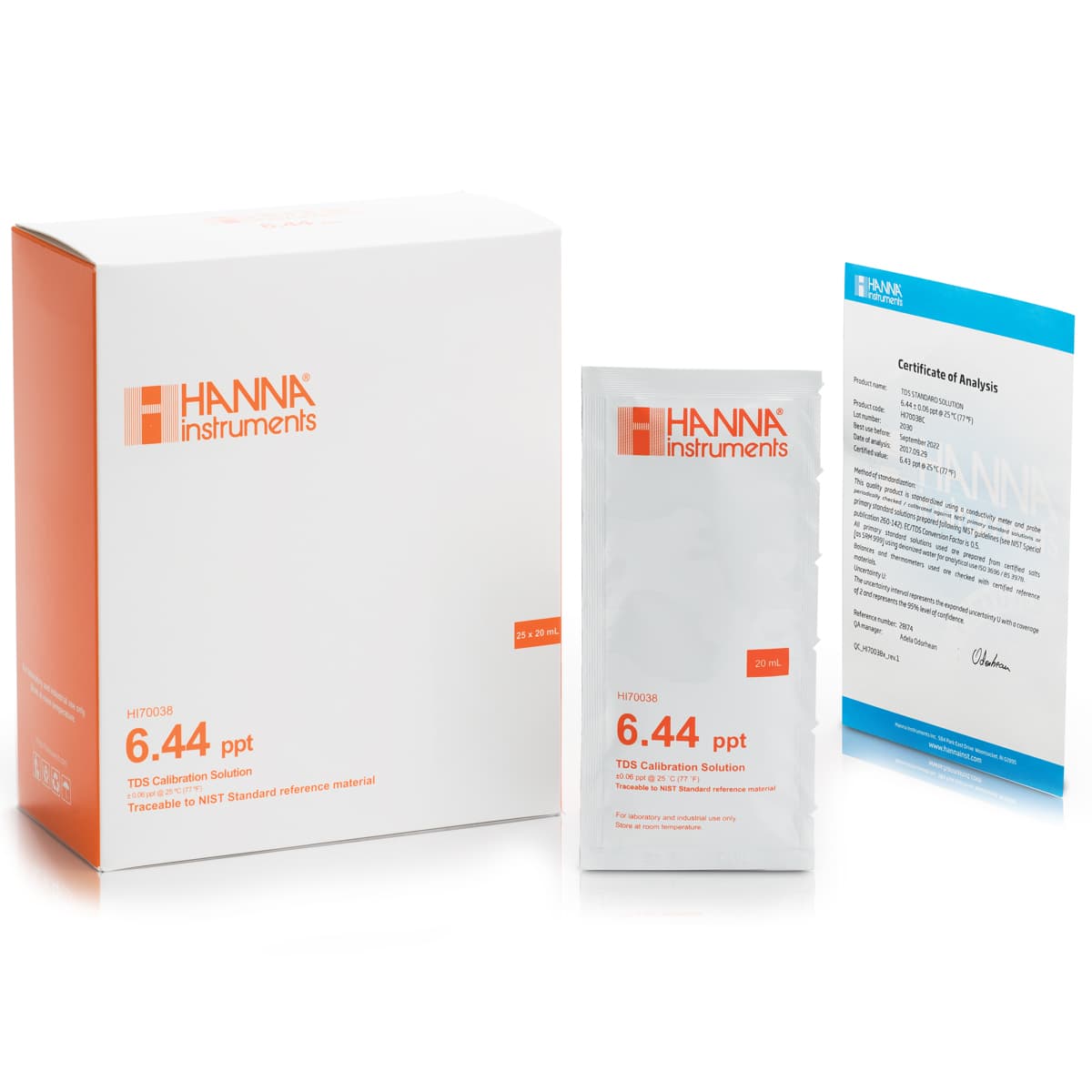 HI70038C – 6.44 g/l (ppt) TDS@25°C Zert. – 25x20ml