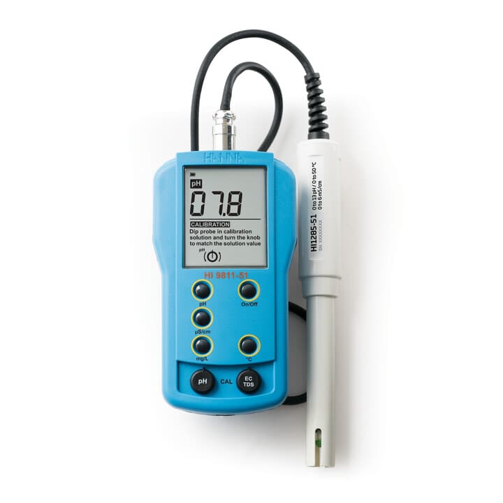 pH/EC/TDS/Temperature meter with HI1285-51 electrode; EC range: 0 to 6000 µS/cm, TDS range: 0 to 3000 ppm (mg/L)