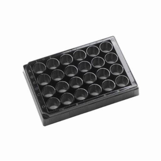 Porvair Sciences 24 Well clear bottom PS microplate Black F bottom assay plate, TC Treated With Lid 303012