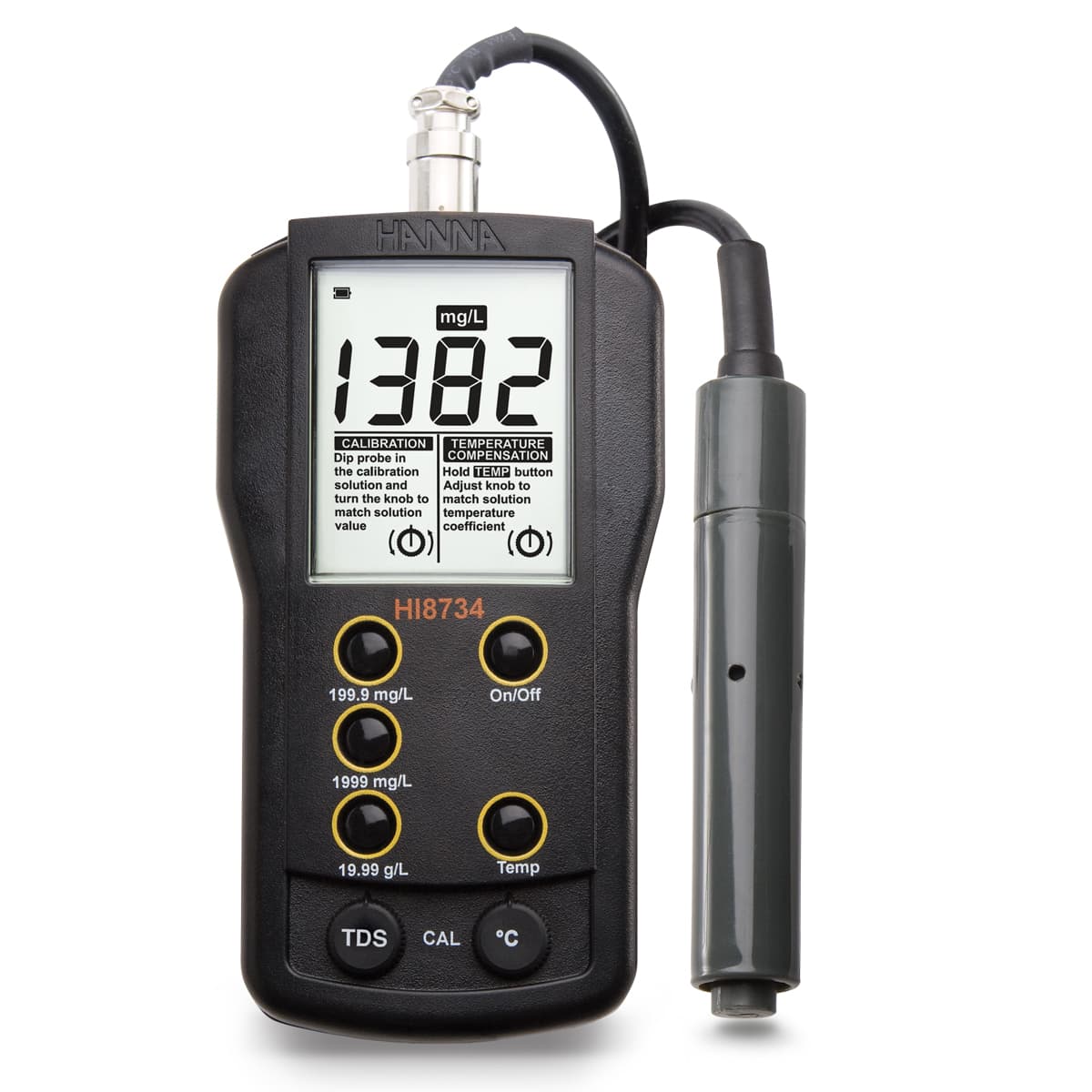 HI8734 TDS Meter with Multi-Range 0.0 to 19.99 g/L (ppt).